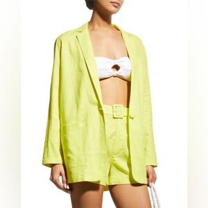 Solid & Striped Women’s The Beach Linen Single-Button Blazer in Neon Size M